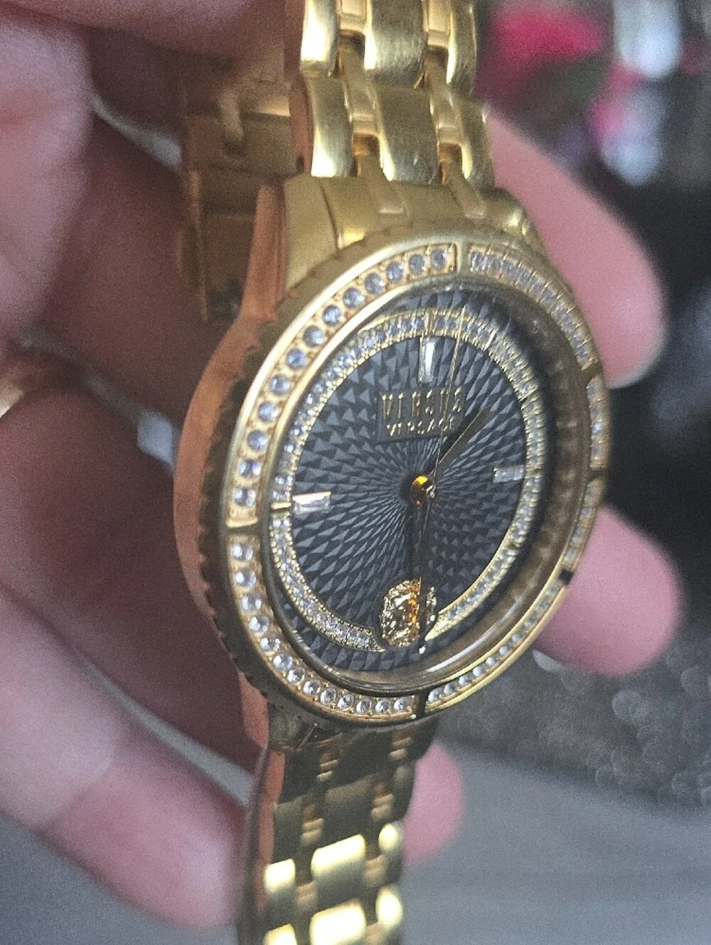 Versus Versace Gold-Tone Crystal Accent Women's Bracelet Watch with Black Dial